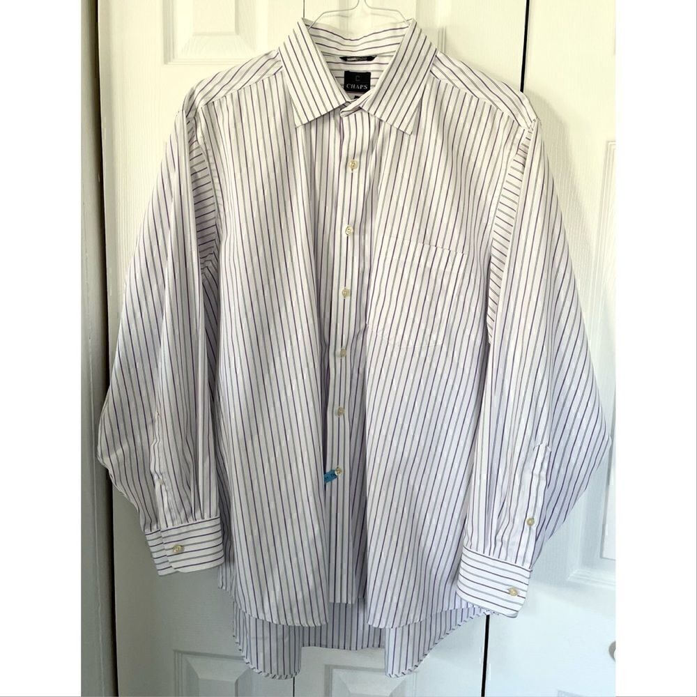 Chaps Mens Non Iron Classic Stripe Dress Shirt 17.5 - 34 /35